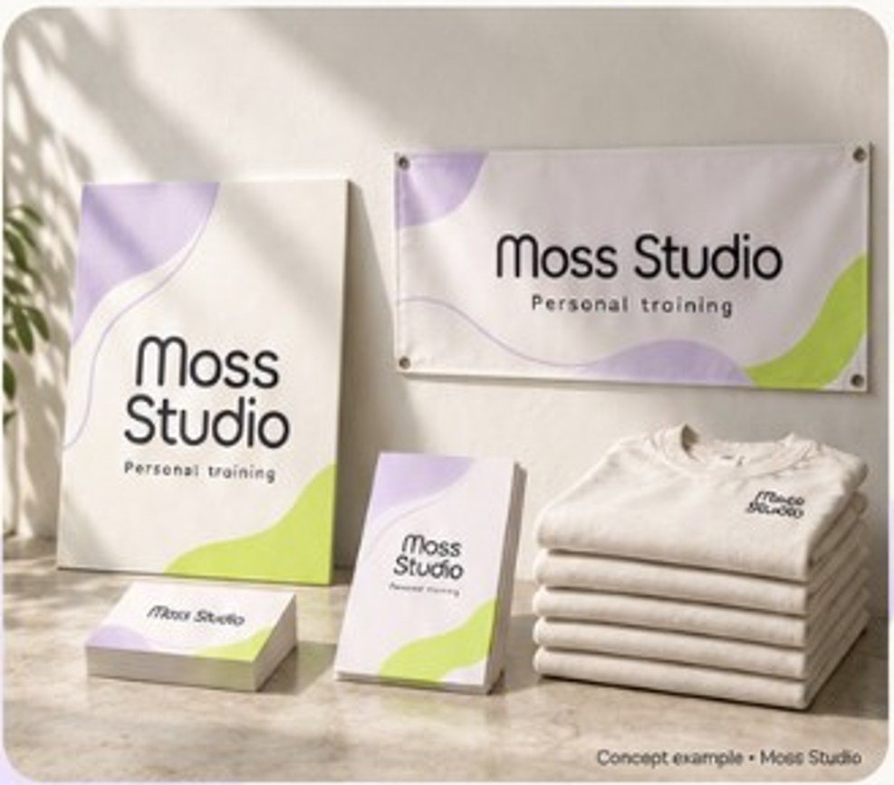 Concept example of coordinated Moss Studio printed products